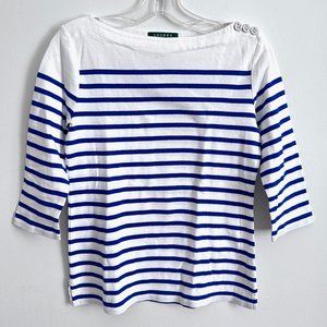 Lauren Ralph Lauren Striped Blue & White made Jordanie 100% cotton Medium